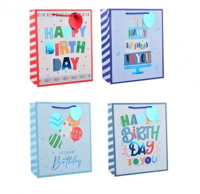 Boys Foiled Happy Birthday Large Gift Bag 30x42x12cm