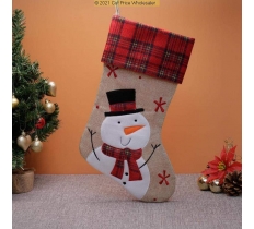 Deluxe Plush Hessian Tartan Snowman Stocking 40cm X 25cm