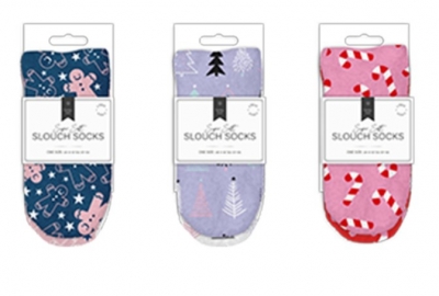 Ladies Printed Soft Slouch Socks 2pk