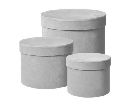 Round Lined Velour Hat Boxes Set Of 3 Grey