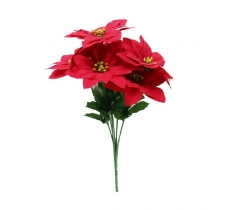 Poinsettia Bunch Flocked 7 Head 30Cm