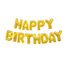 Gold Happy Birthday Foil Letter Balloon Banner Kit 14"