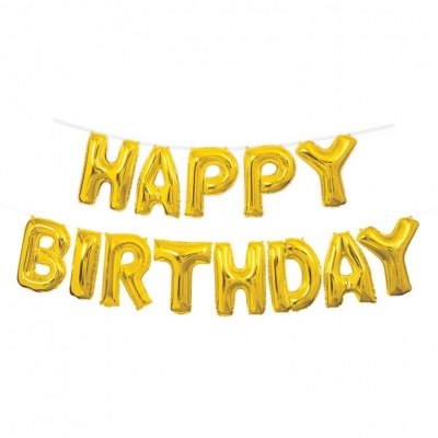 Gold Happy Birthday Foil Letter Balloon Banner Kit 14"