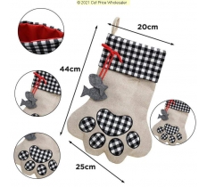 Deluxe Plush Plaid Black Footprint Stocking 40cm X 25cm