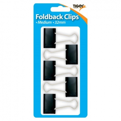 Tiger Hang Pack Coloured Fold Back Clips 32mm ( Assorted )