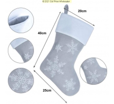 Deluxe Plush Silver Modern Snowflake Stocking 40cm X 25cm