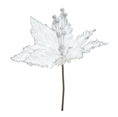 Poinsettia Velvet Glitter 22Cm White