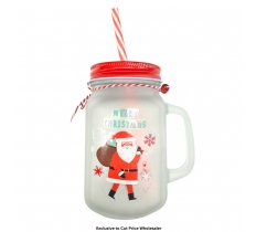 Christmas Santa Glass Mason Jar With Handle