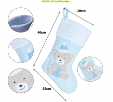 Deluxe Plush Blue Fluffy Teddy Stocking 40cm X 25cm