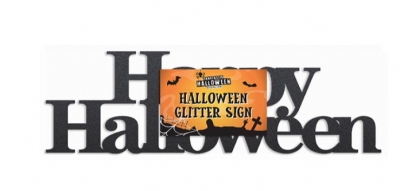 Happy Halloween Black Glitter Sign
