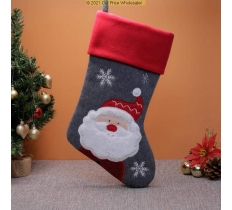 Deluxe Plush Grey Red Top Fluffy Santa Stocking 40cm X 25cm