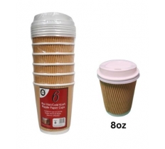 6Pc 8oz Hot/Cold Kraft Ripple Paper Cups & Lids