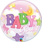 Qualatex 22" Baby Girl Moon & Stars Single Bubble Balloon