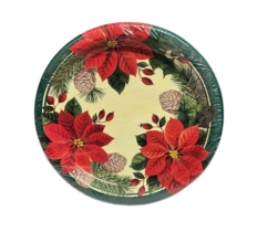 Christmas 9" Plate Green & Red Ponseta 8 Pack