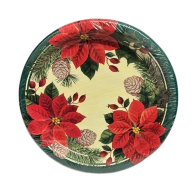 Christmas 9" Plate Green & Red Ponseta 8 Pack