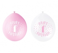 9" Pink Happy 1St Birthday Latex Balloons Pack Of 10