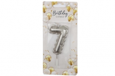 Silver Balloon Candle 6cm Number 7