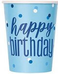 8 Blue & Silver Happy Birthday" Cups 9oz"