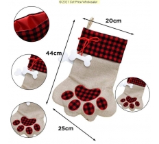 Deluxe Plush Plaid Red Footprint Stocking 40cm X 25cm