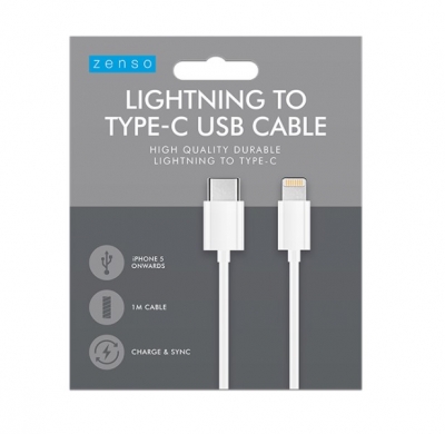 Type-C to Lightning White Cable 1M