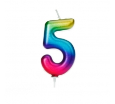 Age 5 Metallic Numeral Moulded Pick Candle Rainbow