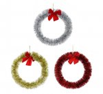 Hanging Tinsel Wreath With Bow 20Cm