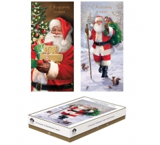 Christmas Cards 12 Slim Boxed Trad Santa