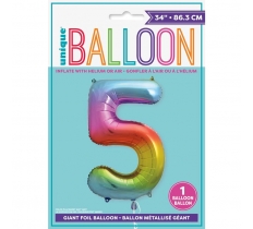 Rainbow Number 5 Shaped Foil Balloon 34"