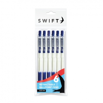 Retractable Blue Ballpoint Pens 6 Pack