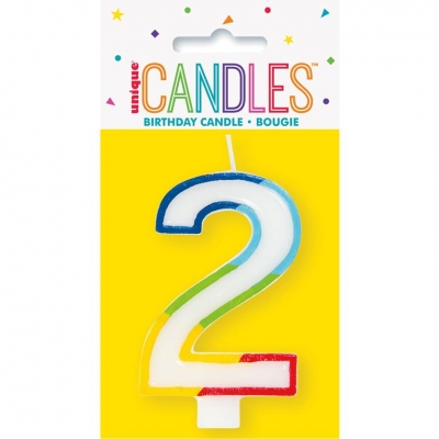 Rainbow Border Number 2 Birthday Candle