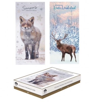 Christmas Cards 12 Slim Boxed- Deer/Fox