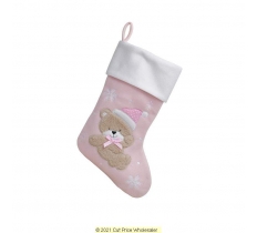 Deluxe Plush Pink Fluffy Teddy Stocking 40cm X 25cm