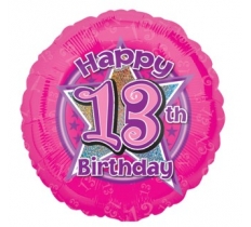Pink Flowers Happy 13th Birthday Holographic Balloon