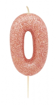 Age 0 Glitter Numeral Moulded Pick Candle Rose Gold