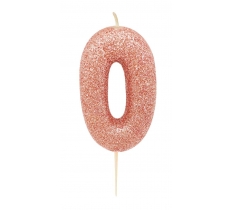 Age 0 Glitter Numeral Moulded Pick Candle Rose Gold