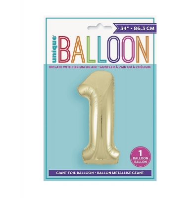 Gold Number 1 Shaped Foil Balloon 34"