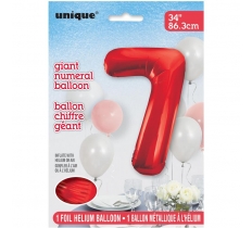 Red Number 7 Shaped Foil Balloon 34"