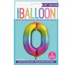 Rainbow Number 0 Shaped Foil Balloon 34"