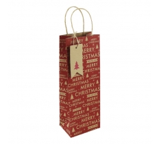 Christmas Red Kraft Text Bottle Bag ( Merry Christmas )