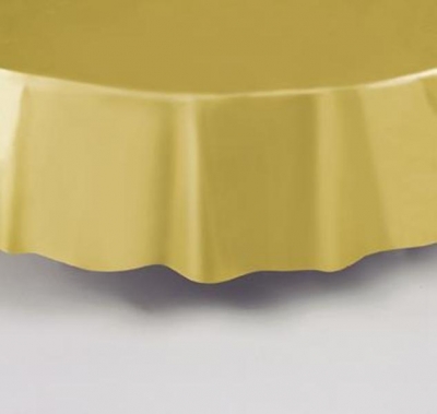 Gold Solid Round Plastic Table Cover 84"