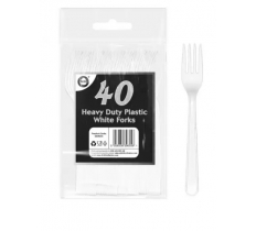 40pc Reusable Heavy Duty Plastic White Forks
