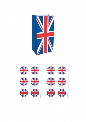 Union Jack Bag With 3cm Stickers 13 X 25cm X 12 Pack