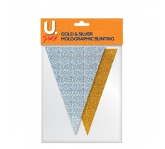 Holographic Bunting Gold & Silver, 2 Sided