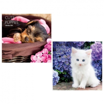 2025 Calendar Sq Kittens and Puppies