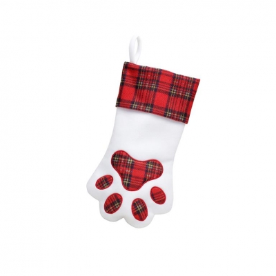 Deluxe Plush Red Tartan Dog Paw Shaped Stocking 36cm X 20cm