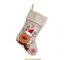 Deluxe Plush Hessian Reindeer Stocking 40cm X 25cm