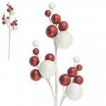 Christmas Glitter Bauble Stem RD/WH 48cm