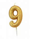 Age 9 Glitter Numeral Moulded Candle Gold