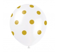 12" Latex Balloons Gold Dots Pack Of 6