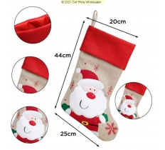 Deluxe Plush Hessian Red Top Cute Santa Stocking 40cm X 25cm